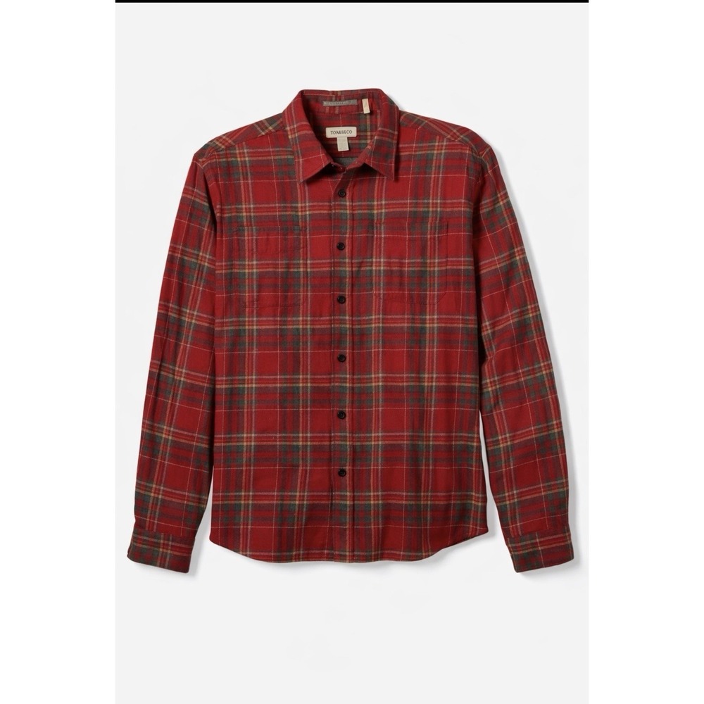 Toad&Co Mens Flannagan LS Flannel Shirt Red Organic Cotton Button‎ Up Size Large